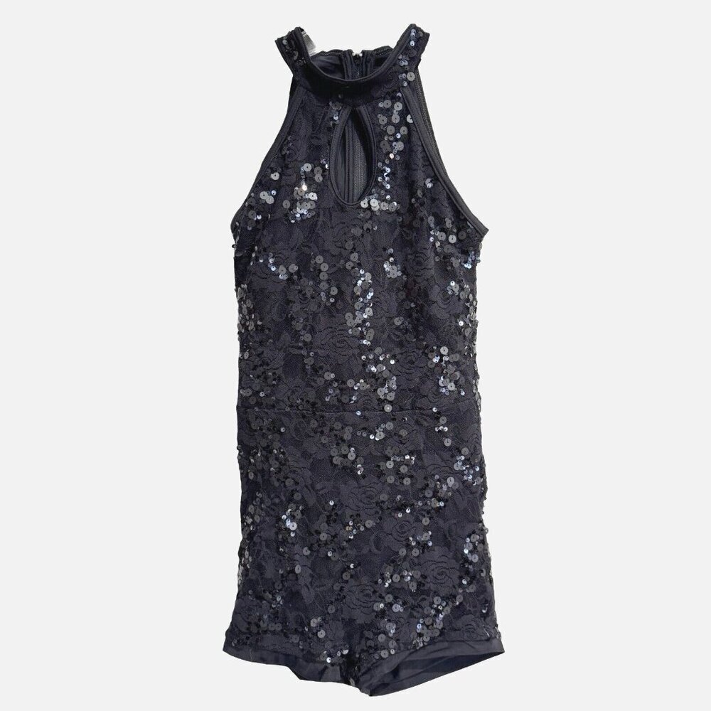 WEISSMAN Black Sequin Lace Dance Costume Sizes‎ MC/LC Mock Neck Competition Jazz